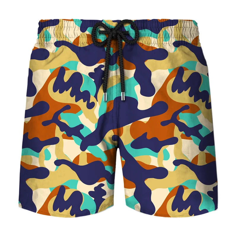 Camouflage Graphic Beach Shorts Men 3D Camo Gothic Skull Printed Swimming Trunks Sohier Army Vetern Military Fashion Short Pants