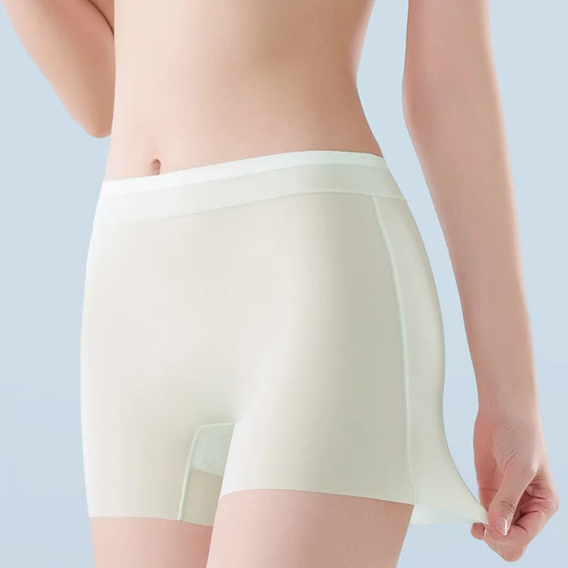 1pcs Summer Ice Silk Ultra-thin Quick-drying Boxer Brief Women Seamless High waist Panties Plus Size Female Safety Underwear