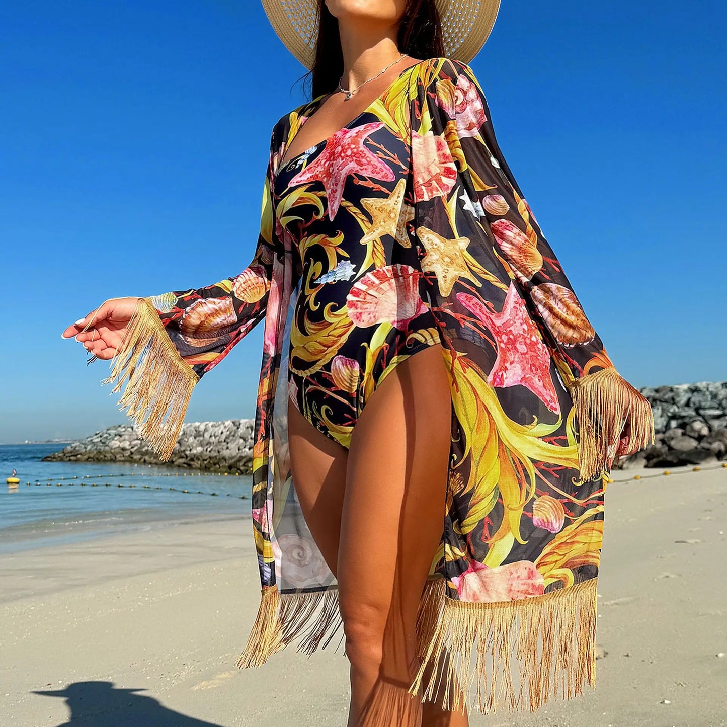 2024 Three Pieces Bikini Set Cover Up Swimwear High Waisted Bikini Set Women's Swimwear Print  For Female Bath Suit Tropical