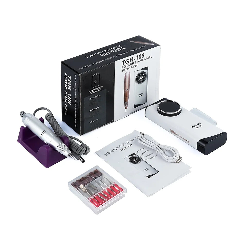 30000RPM Rechargeable Nail Drill Manicure Machine Professional Nail Gel Polishing Remover Cordless Drill Set Nail Art Low Voice
