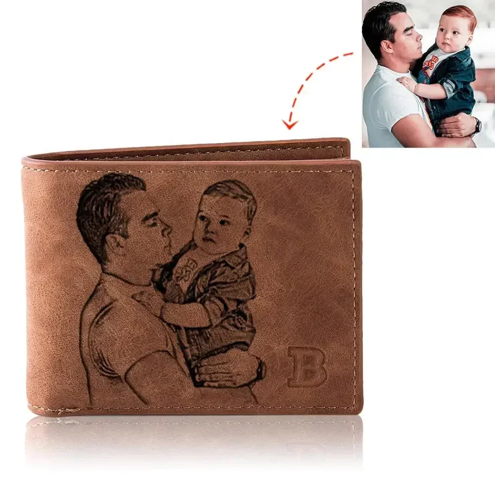 CEXIKA Personalized Photo Wallet Men Custom Engraving Picture & Text Short Wallets Husband Father's Day Gift Anniversary for Him