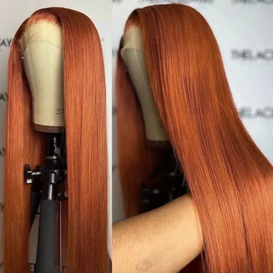 Ginger Orange Color Long Straight Hair 13*4 Lace Front Wigs Copper Red Hair Glueless Pre Plucked Synthetic Lace Front Wigs