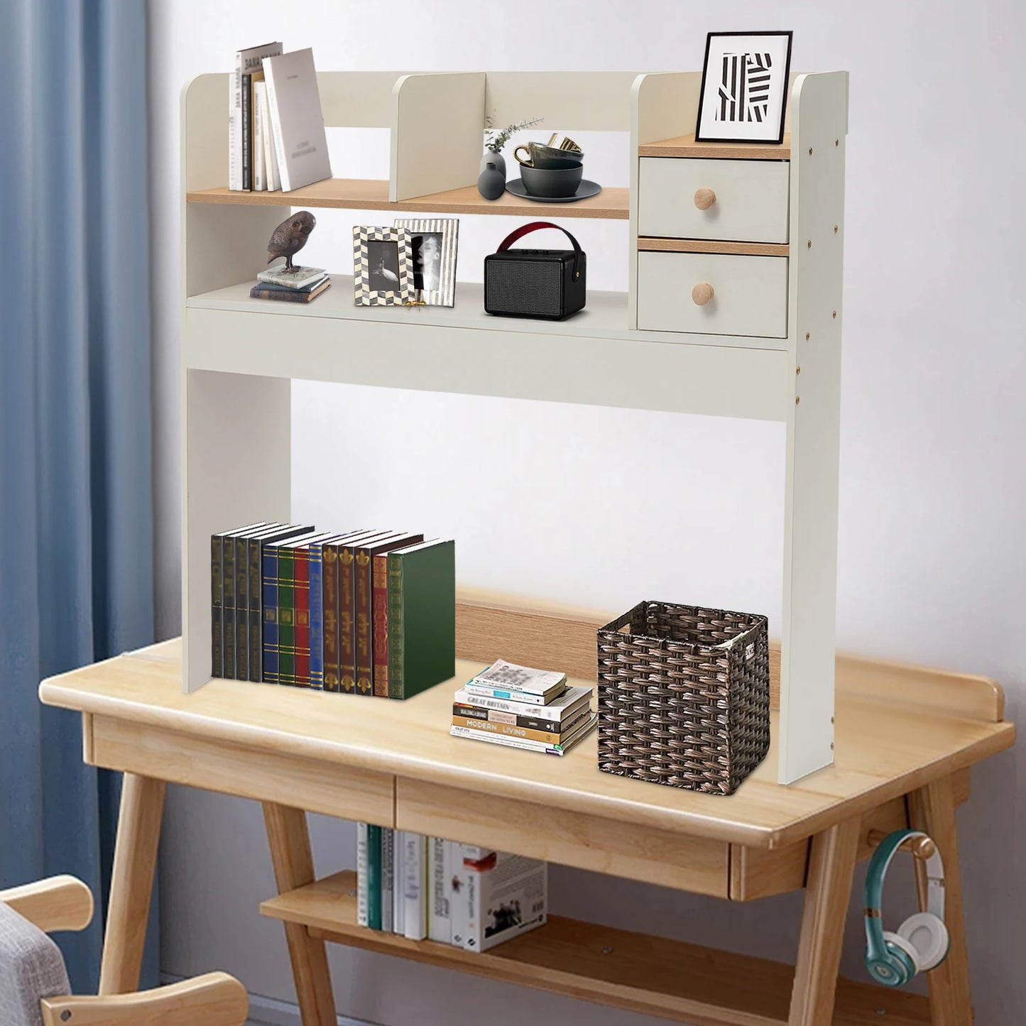 2-Tier MDF Office Dormitory Desktop Shelf Storage Computer Desk Tiered Cabinet Home Storage Holders Layered Shelf Display Rack
