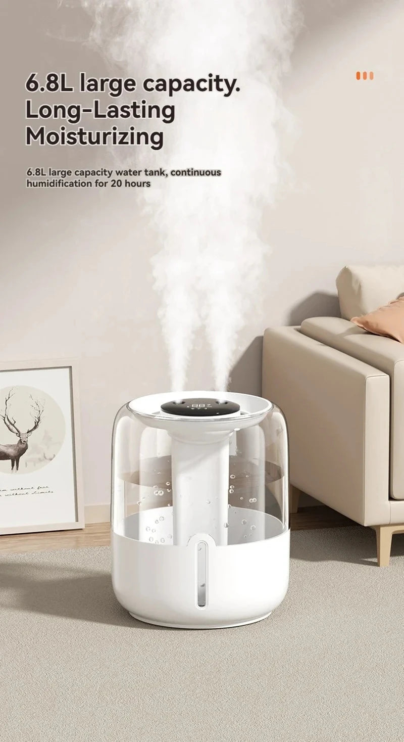 6.8L Large Capacity Humidifier USB Double Spray Quiet Humidifier Home Dormitory Office Bedroom Desktop With Night Light
