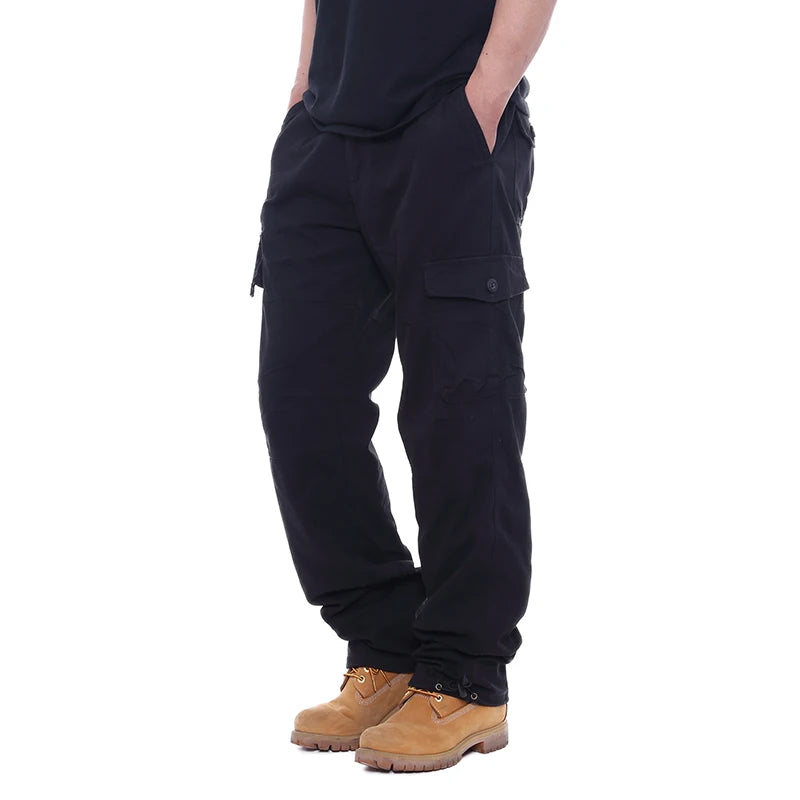 2025 Cargo Pants Men 100% Cotton Multiple Pockets Elastic Waist Casual Trousers Outdoor Hiking Climbing Mountains Men's Pants