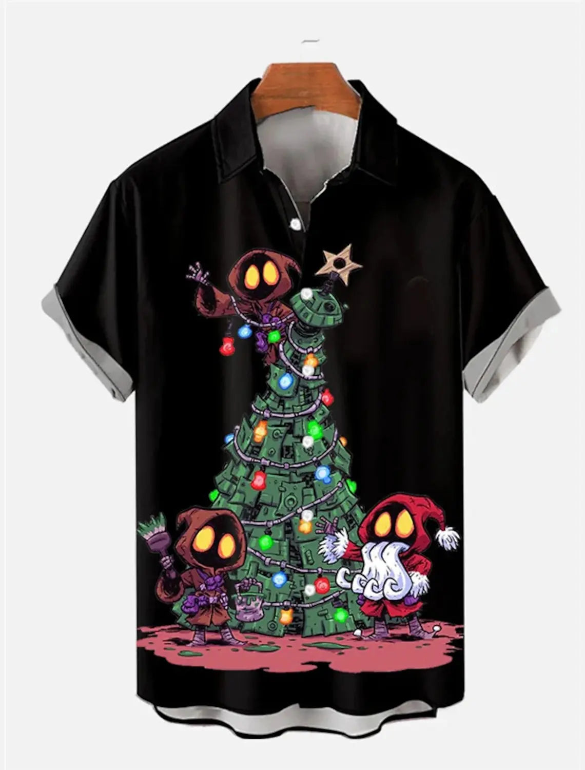 Skull Abstract Men's Shirt Casual Top Weekend Fall Short Sleeve Four-Way Stretch Fabric Christmas
