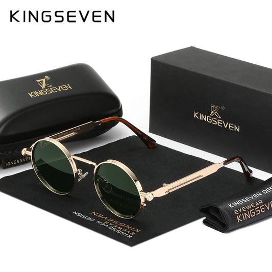 KINGSEVEN 2025 Trend Round Sun Glasses Polarized Men Sunglasses UV400 Gothic Steampunk Style Male Anti-Glare Mirror Lens
