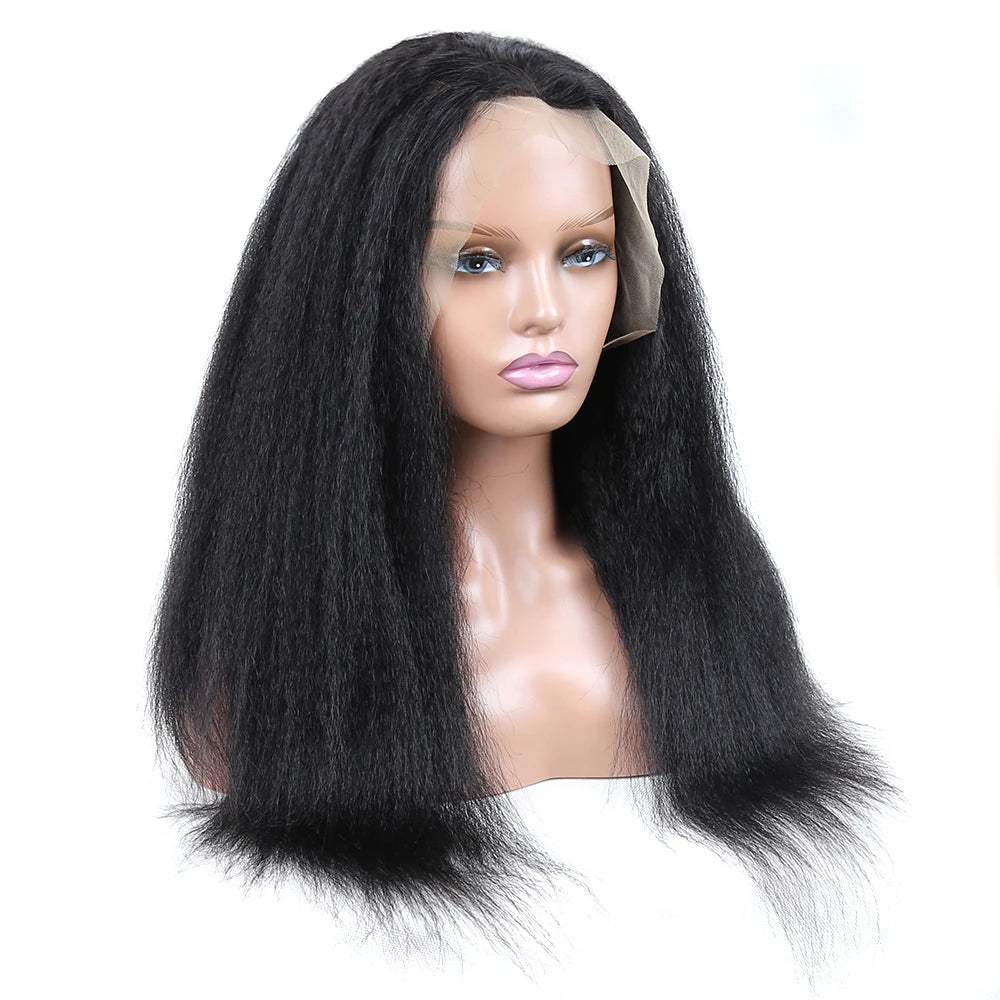 Kinky Straight Lace Front Wigs Human Hair 13x4 Yaki Straight Human Hair Lace Front Wigs Pre Plucked Transparent Wigs 12"-30"