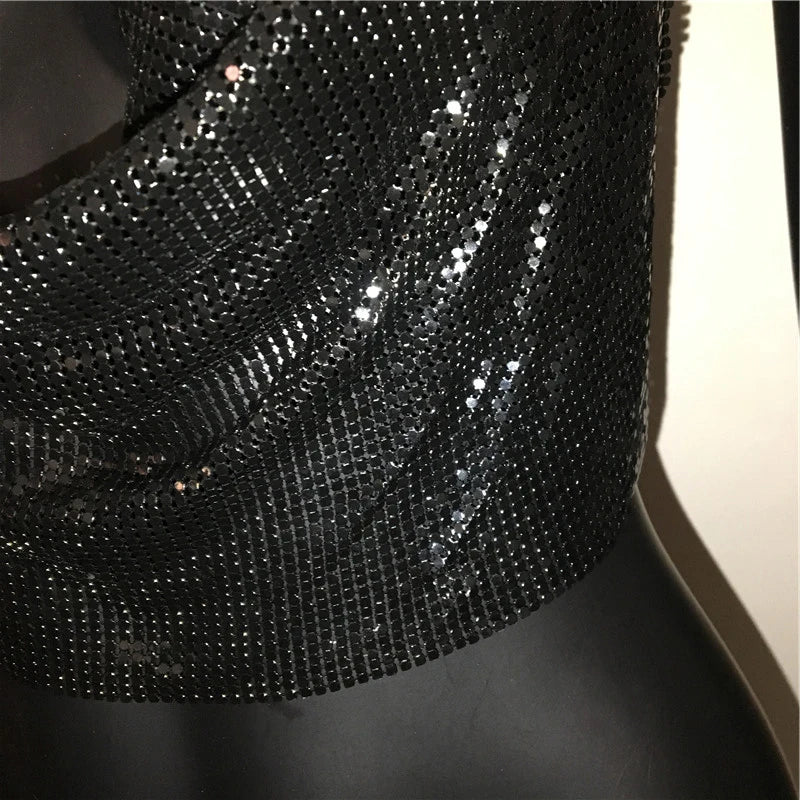 Women 2025 Sexy Metal Sequined Tank Camis Summer Gold Silver Backless Cropped Glitter Beach Club Show Wear Tank Tops