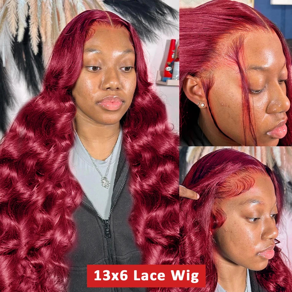 13x6 99j Burgundy Body wave HD Transparent Lace Front Human Hair 13x4 Lace Frontal Wig Brazilian Hair For Black Women