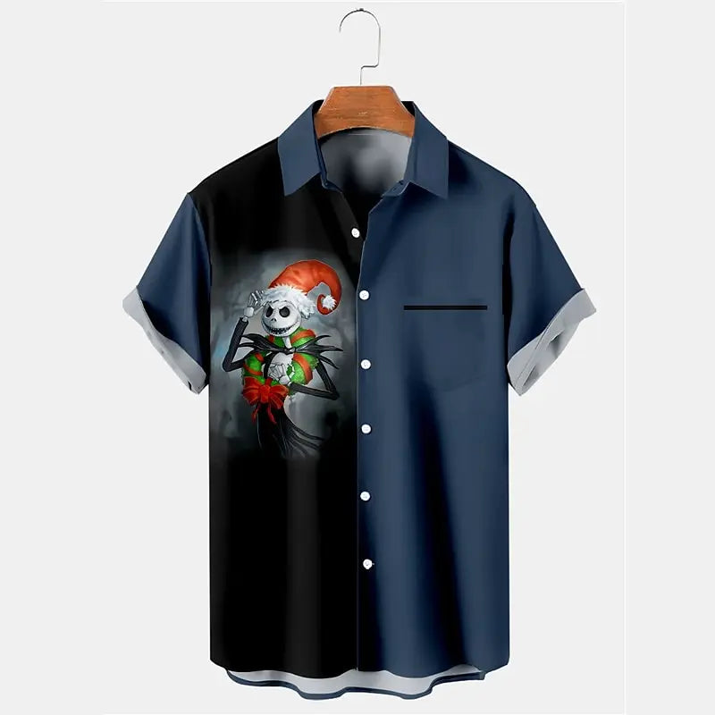 Skull Abstract Men's Shirt Casual Top Weekend Fall Short Sleeve Four-Way Stretch Fabric Christmas