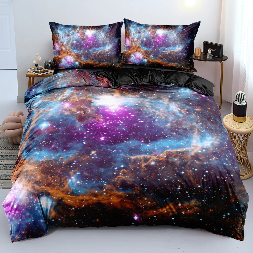 Luxury Galaxy Dark Blue Bedding Set Twin Full Queen King Size Duvet/Quilt Cover Set Shining Stars Starry Sky Comforter Cover