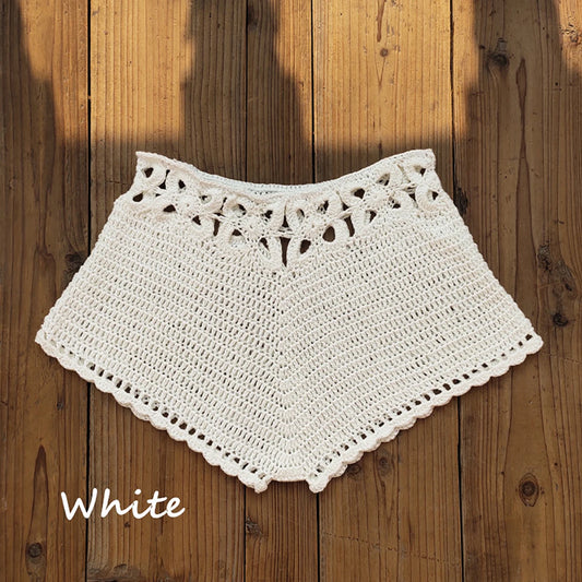 Puloru Women's Crochet Cutout Swim Shorts Summer Bathing Suit Bottoms Beach Style Drawstring Beach Board Shorts Swim Trunks