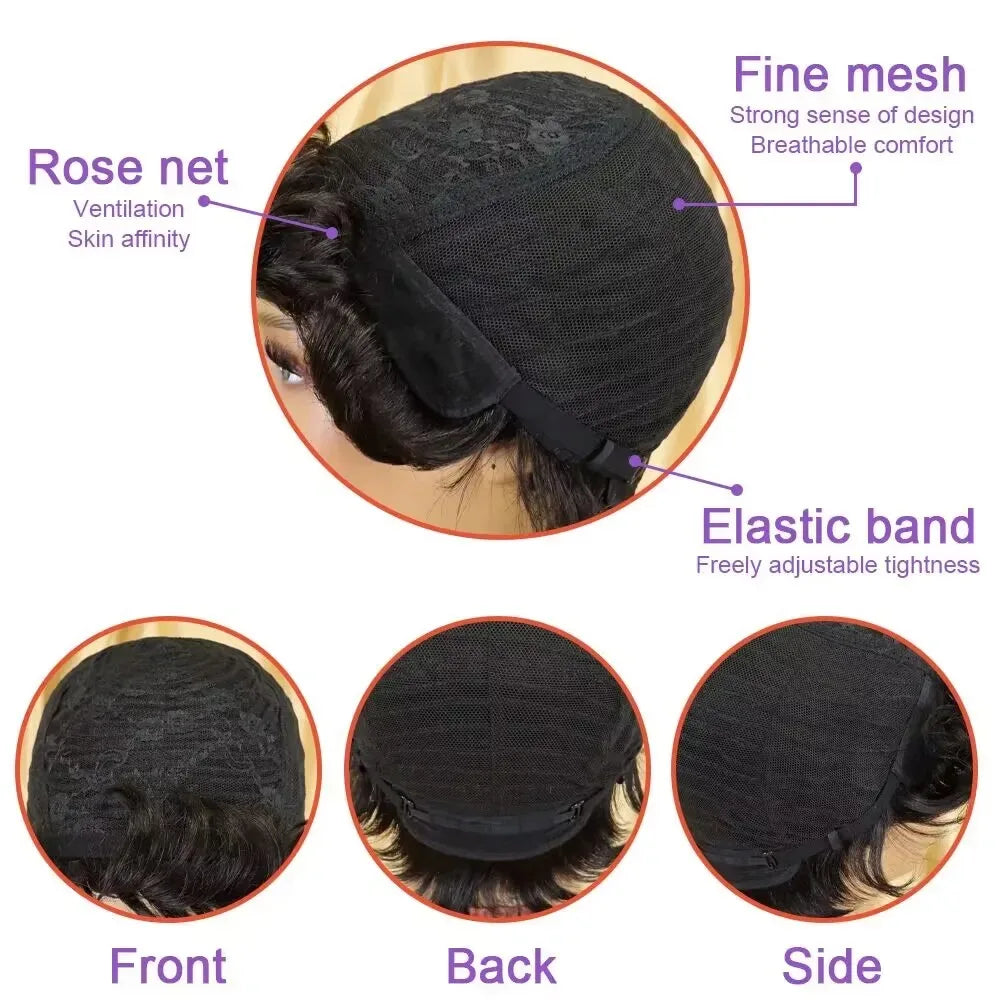 Hair Human Hair Wig For Black Women Pixie Cut Wig Short Bob Straight Human Hair  machine made Wigs With Bangs