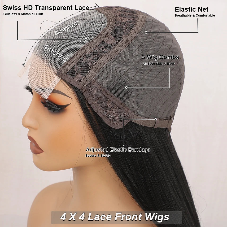 36Inches Straight 4X4 Lace Front Wigs 330Grams Blond 27/613 Chestnut Brown Bio Heat Resistant Fiber Pre Plucked Transparent Lace