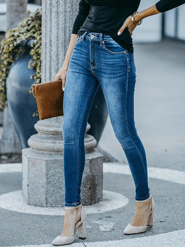 Women Winter Thermal Jeans Snow Warm  Stretchy Skinny Vintage Jeans Lady Denim Pencil Pants Casual Daily High Waist Trousers