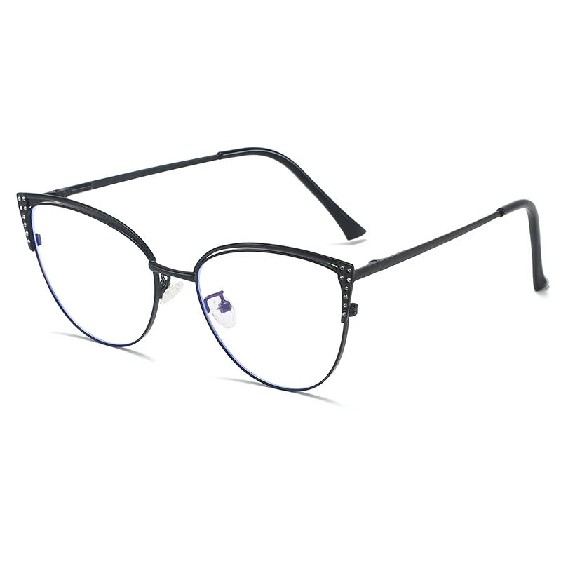 2025 new exquisite diamond studded metal eyeglass frame for women anti blue light glasses fashionable cat eye computer goggles