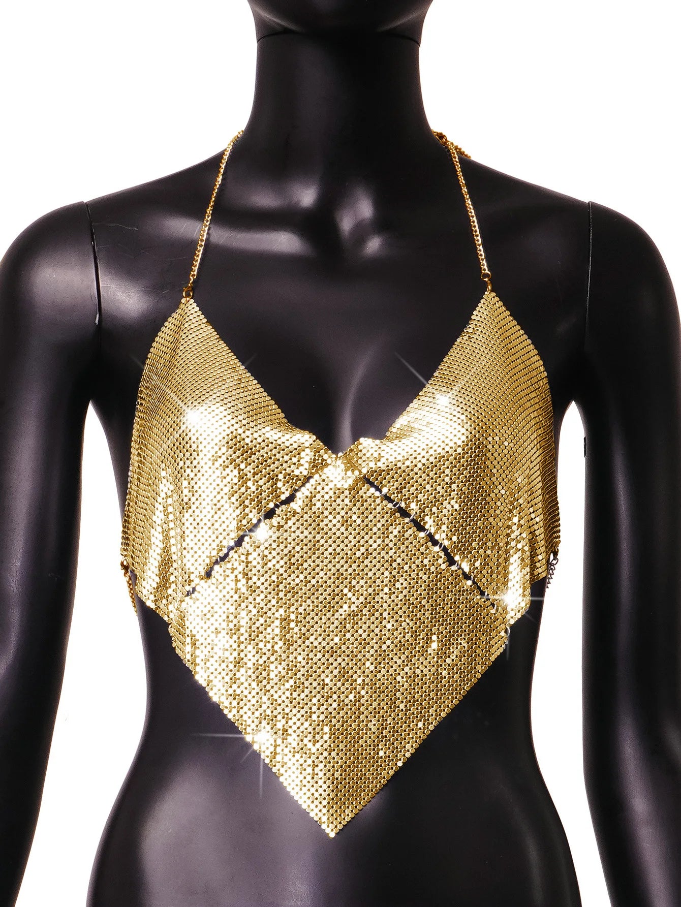 Metal Sequin Top V-Neck Tops Golden Leopard Pattern Nightclub Streetwear for Women Nightclub Party Bounce wear