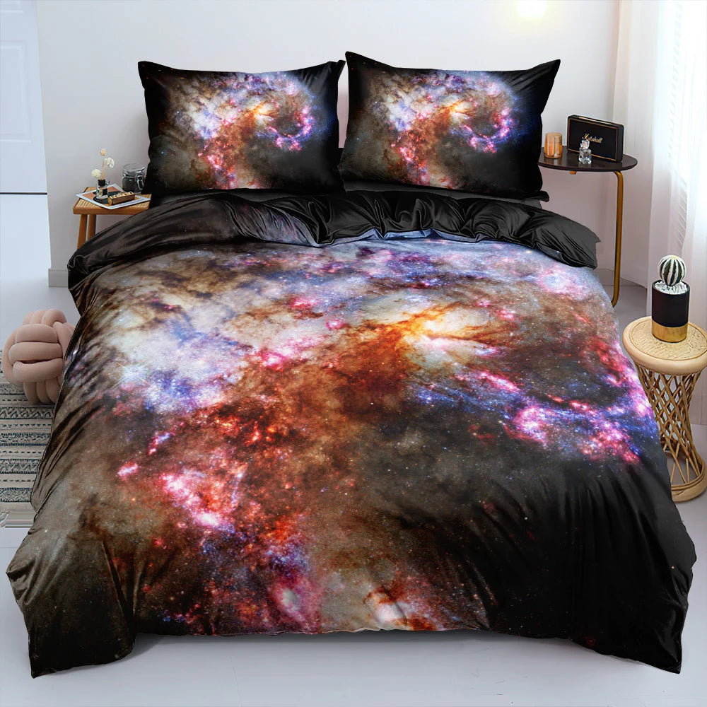 Luxury Galaxy Dark Blue Bedding Set Twin Full Queen King Size Duvet/Quilt Cover Set Shining Stars Starry Sky Comforter Cover