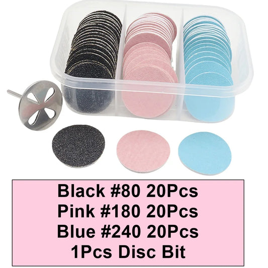60Pcs Sanding Paper Discs and Metal Nail Drill Bit 25mm Pedicure Disc Replacement Sanding Discs Bits for Nail Drill Foot Files