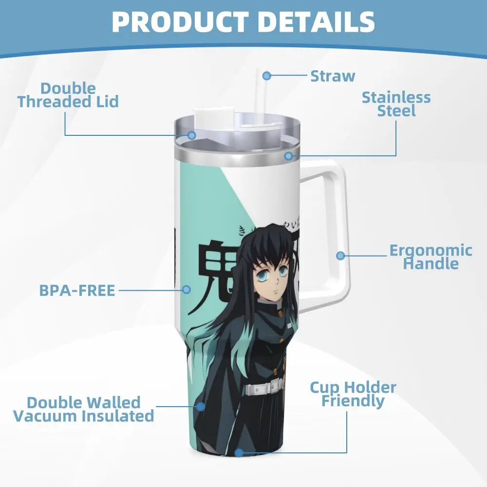 Demon Slayer 40 oz Tumbler with Handle and Straw Lid Stainless Steel Insulated Tumblers Travel