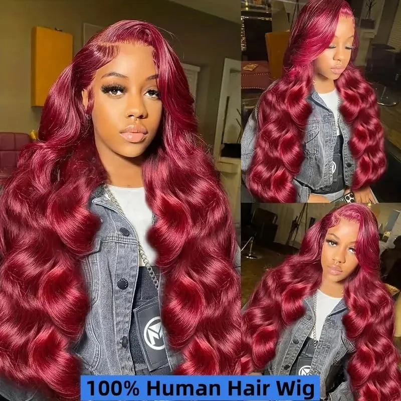 13x6 Lace Front Wigs Human Hair 200% Density 99j Burgundy Lace Front Wigs Human Hair 28 inch Body Wave Lace Front Wigs Brazilian