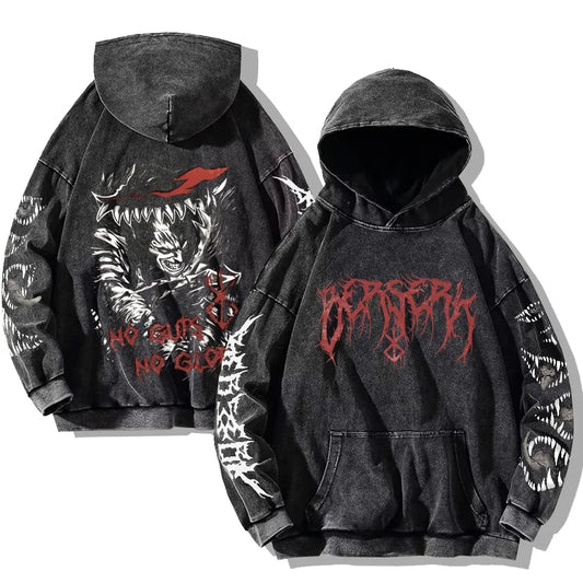 Autumn Men's Hoodies Gothic Print Vintage Washed Hoodie Hip Hop Streetwear Cotton Sweatshirts Harajuku Casual Pullover Y2K Tops