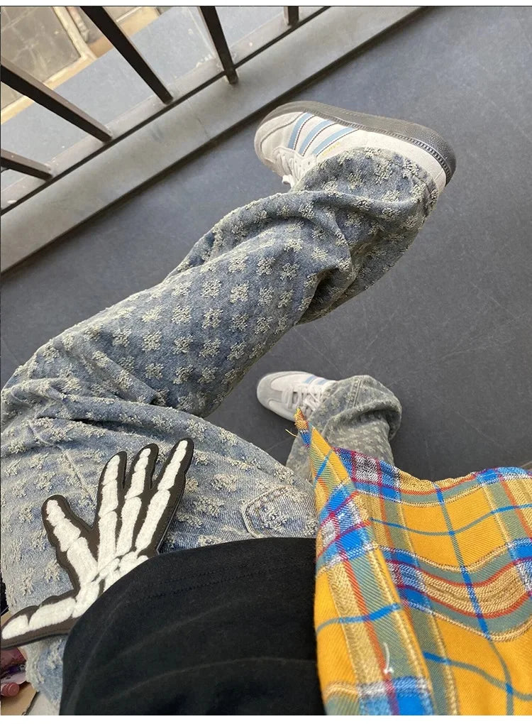 2024 Fashionable European and American Straight Leg Slimming Jeans Trendy Brand Casual Style Wide Leg Design Men's Pants
