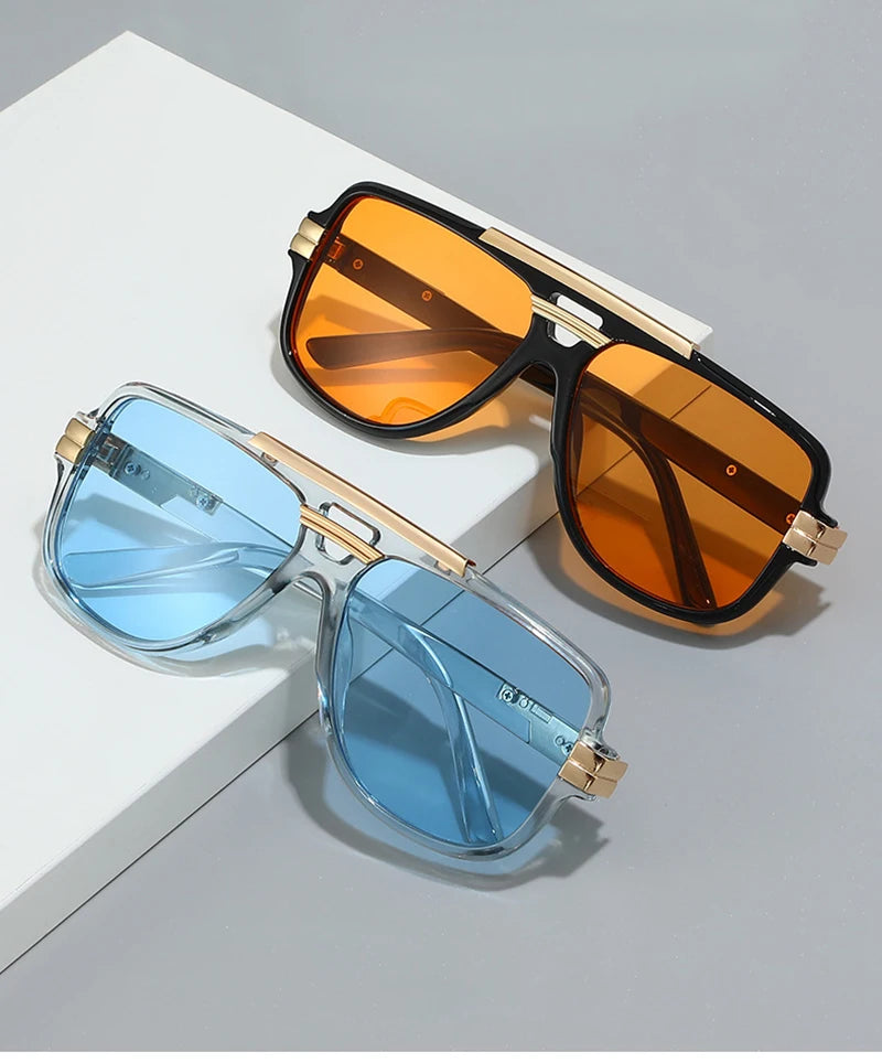 SHAUNA Retro Double Bridges Square Men Sunglasses Fashion Brand Designer Orange Blue Shades UV400 Women Sun Glasses