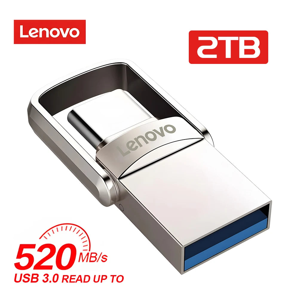 Original Lenovo 2TB Pendrive USB 3.1 Flash Drive Metal U Disk 2 IN 1 OTG 1024GB 128GB 512gb 1TB Pen Drives For Phone Computer