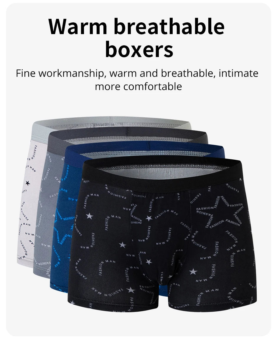 4 Pcs European and American Size MEN'S Printed Fashion Boyshort Comfortable MEN'S Waist plus Size Underwear Sexy Swimming Trunk