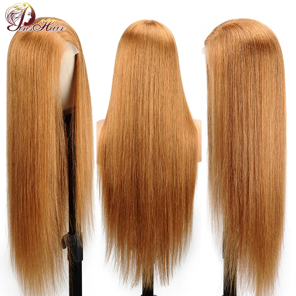 Honey Blonde Colored 13x6 Lace Front Wigs Human Hair Ginger Blonde Straight Lace Front Wigs #27 Colored Transparent Lace Wig