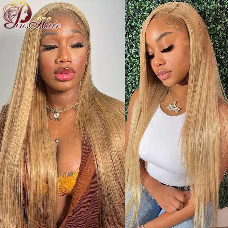 Honey Blonde Colored 13x6 Lace Front Wigs Human Hair Ginger Blonde Straight Lace Front Wigs #27 Colored Transparent Lace Wig