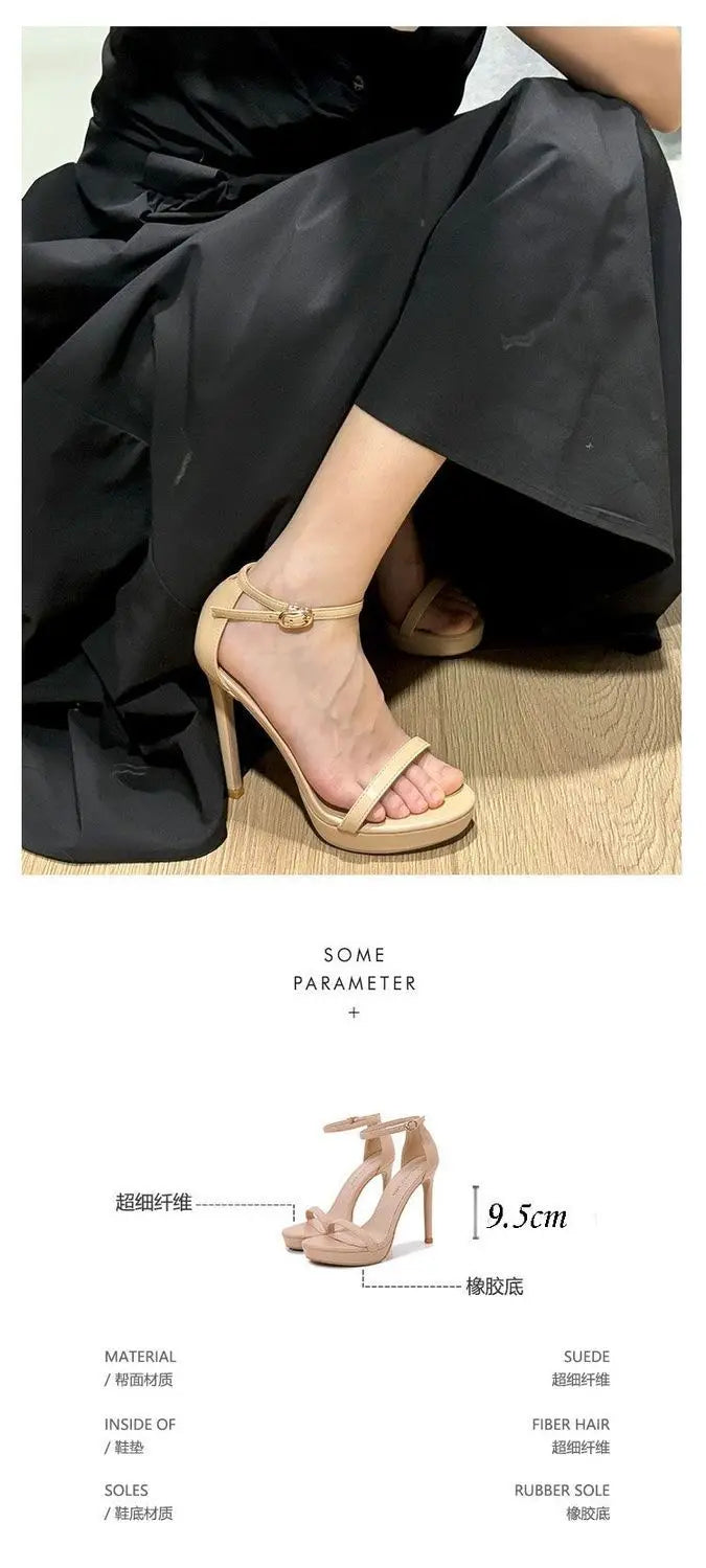 High Heel Sandal for Women All-Match Buckle Strap 2025 Summer Espadrilles Platform Female Shoe High-heeled Fashion Stiletto Silv