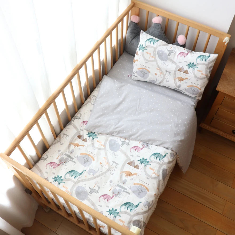 3Pcs Baby Bedding Set For Newborns Star Pattern Kid Bed Linen For Boy Pure Cotton Woven Crib Bedding Duvet Cover Pillocase Sheet