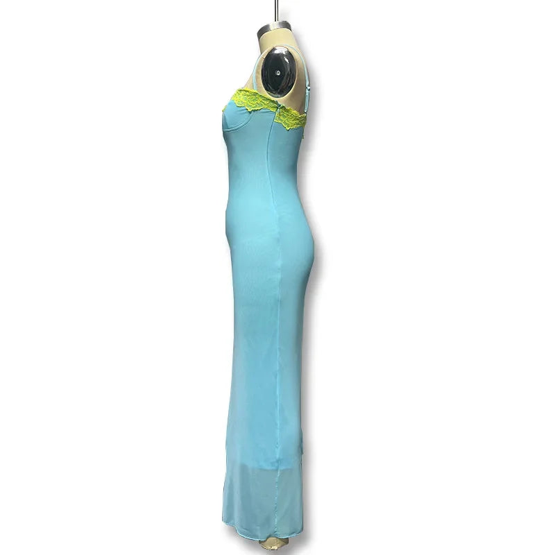 Sexy Long Dress Women's European American Style Summer New Arrival Lace Trimmed Tank Dress Sleeveless For All Occasions