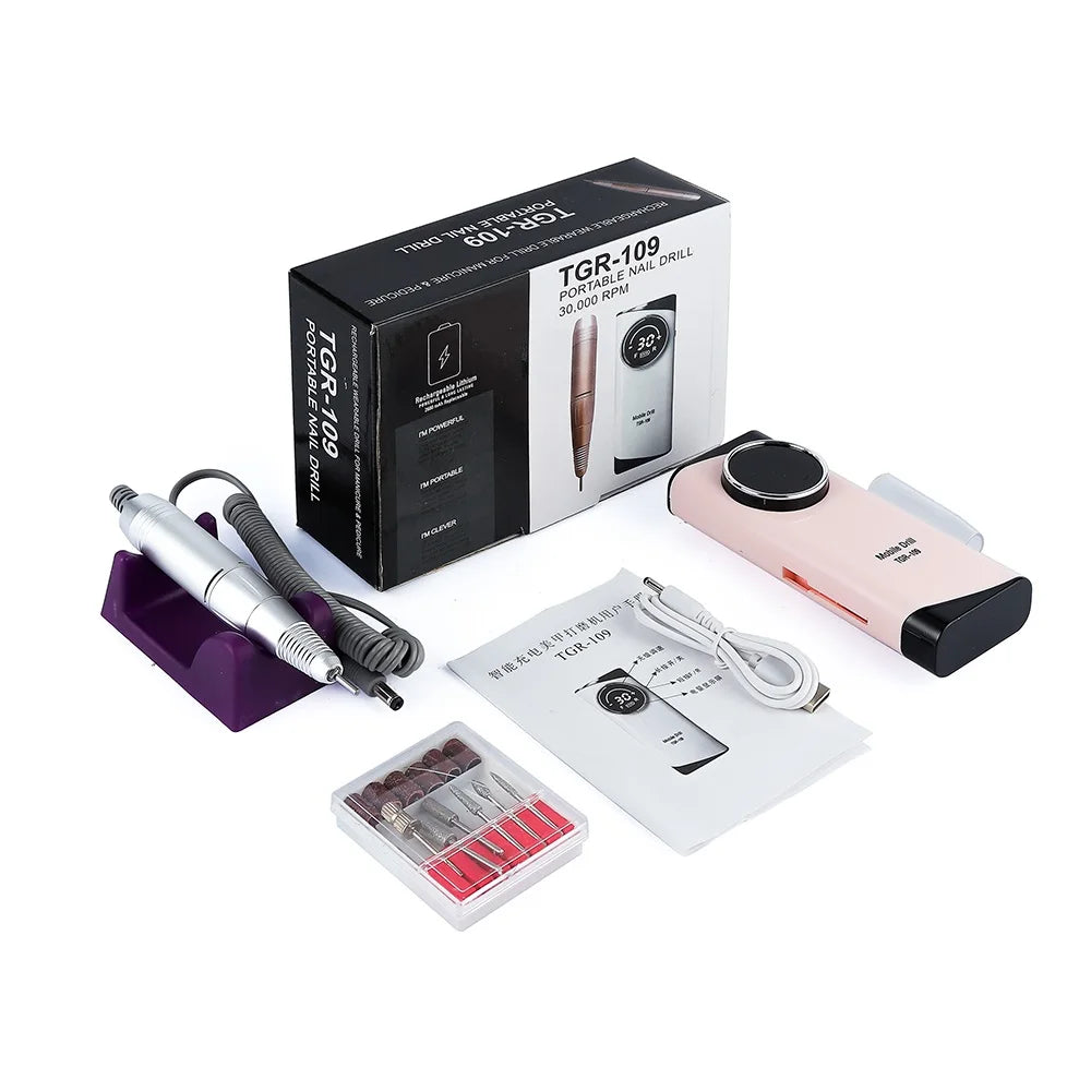 30000RPM Rechargeable Nail Drill Manicure Machine Professional Nail Gel Polishing Remover Cordless Drill Set Nail Art Low Voice