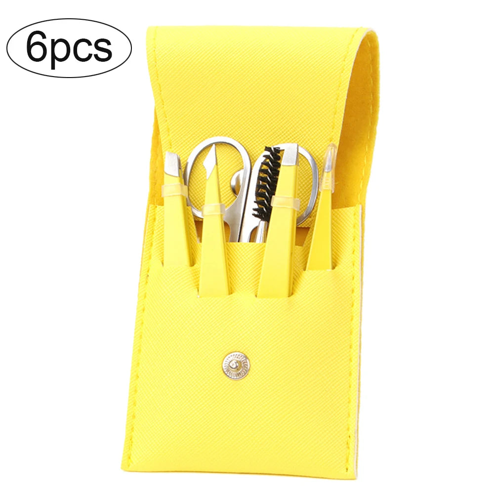 4/6Pcs Eyebrow Hair Removal Tweezers Set Brows Lashes Brows Face Trimming Forceps Scissors With Leather Case Beauty Makeup Tools