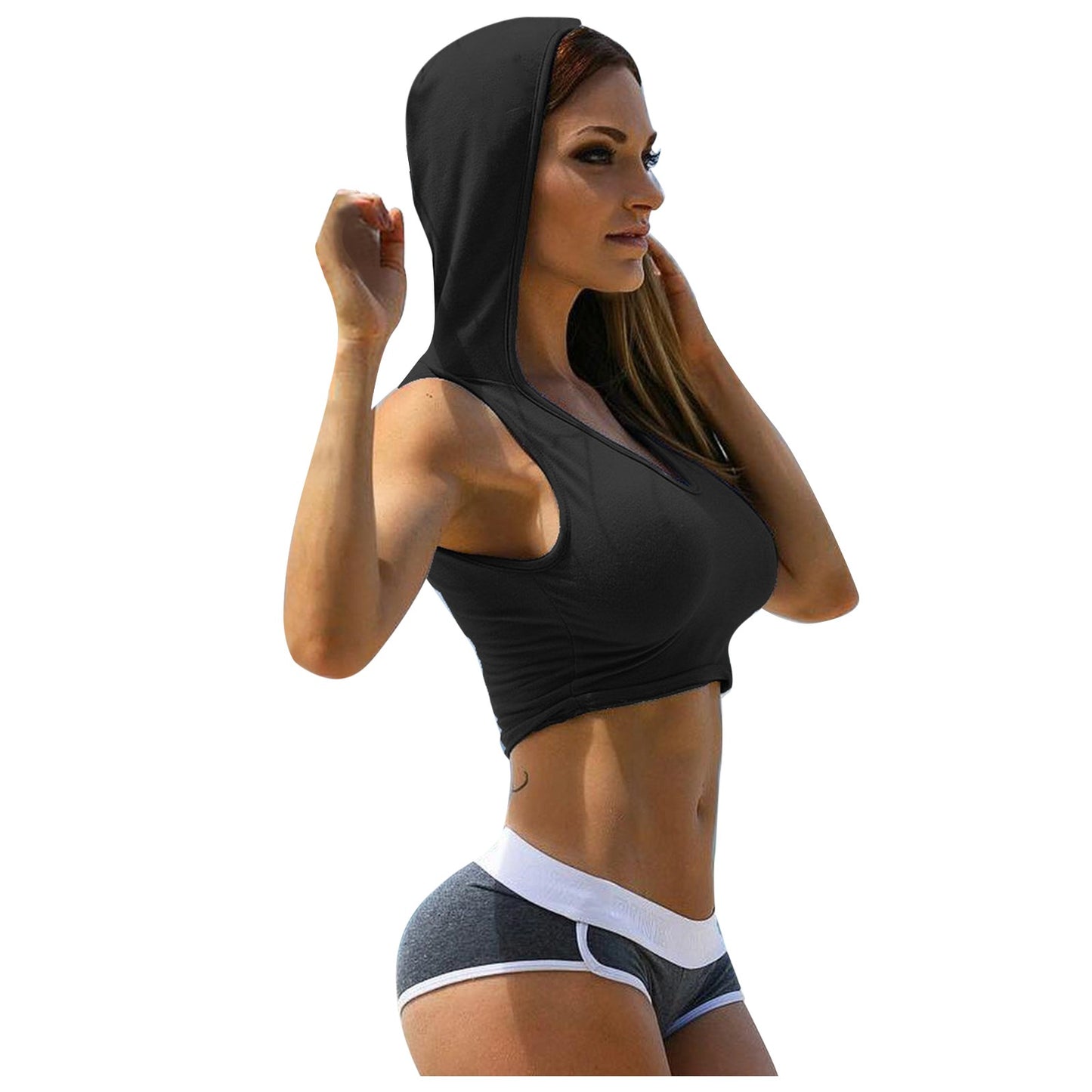 Women Crop Tops Workout U-neck Sportswear Fitness Short Top 2025 Summer Women's hoody t-shirt Hooded Sleeveless Cropped Vest Top