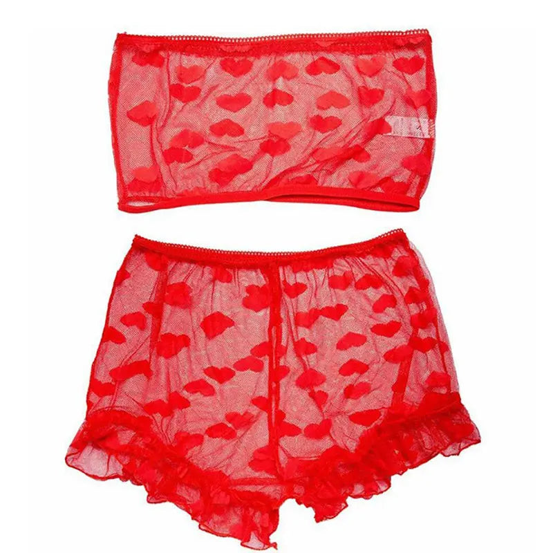 Strapless Bra Set Women Intimates Sheer Gauze Ruffles Lingerie Set Sexy Underwear Fancy Temptation Erotic Lingerie Bikini
