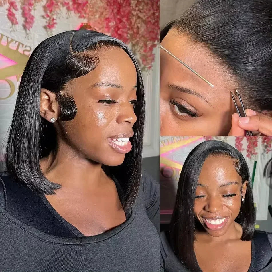 Short Bob Human Hair 13x6 13x4 HD Lace Frontal Wig Natural Color Bone Straight 4x4 Closure Bob Wigs Pre Plucked With Hairline