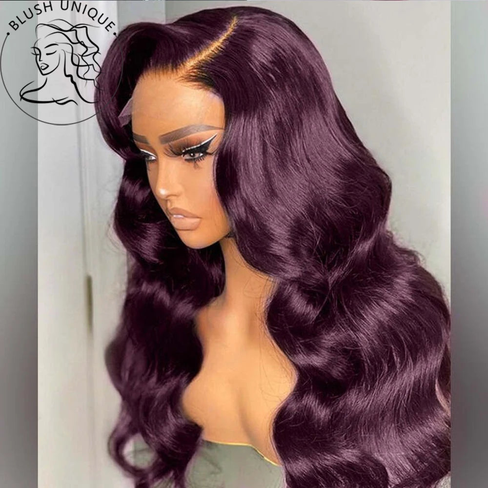 Dark Burgundy Lace Front Wigs Synthetic Body Wave Lace Wigs for Women Deep Purple 13X4 HD Lace Front Wigs T Part Glueless Wig