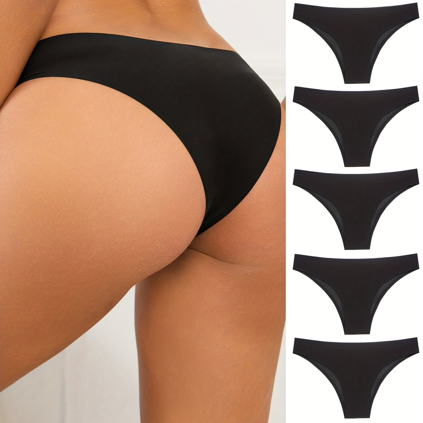 5pcs Solid Seamless Briefs, Sexy Comfy Breathable Stretchy Intimates Panties, Women's Lingerie & Underwear