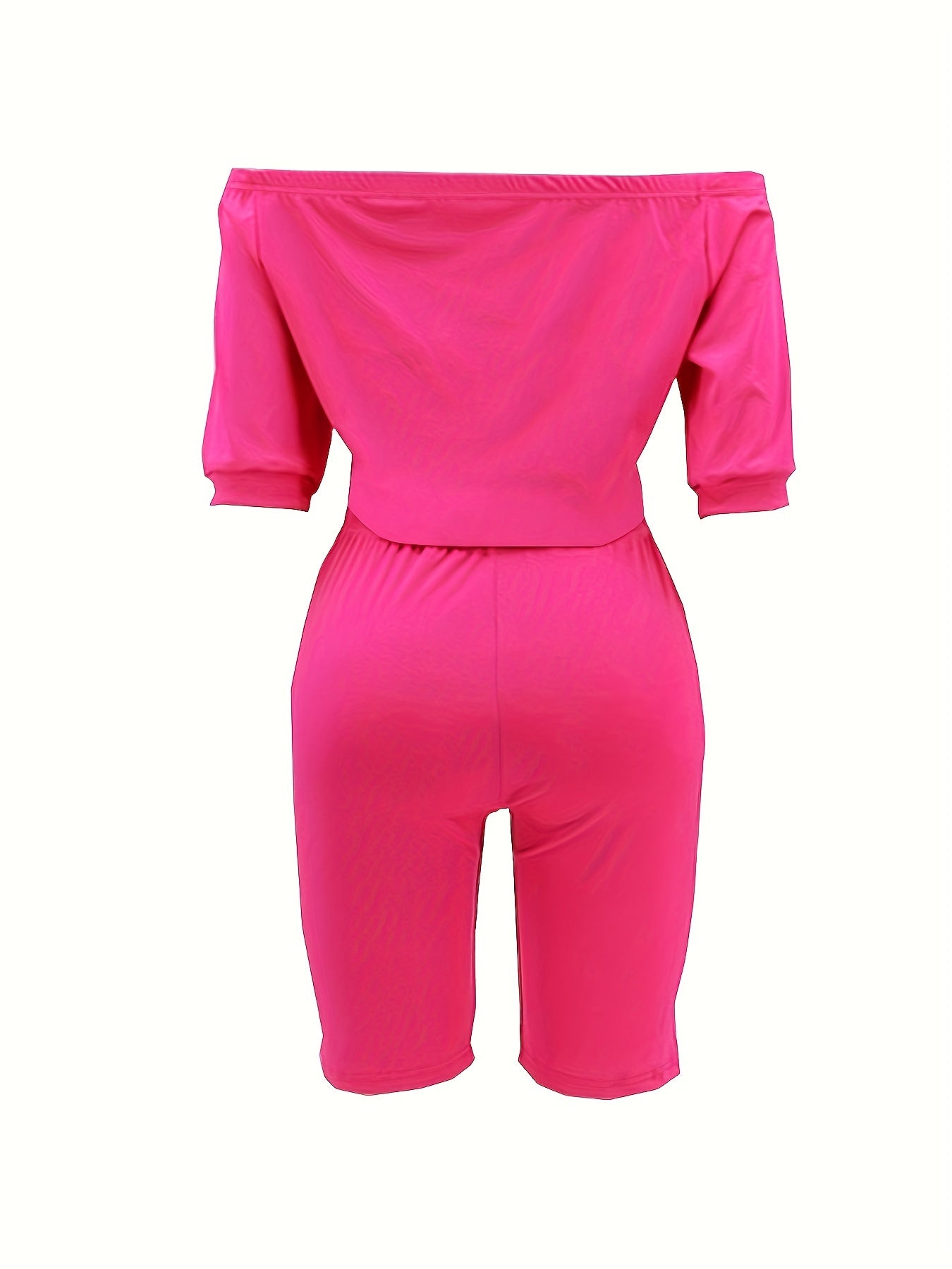 Chic Off-Shoulder Womens Pantsuit Set - Short Sleeve Top & Slim Shorts - Flattering Two-Piece Fashion Ensemble for Everyday Glamour