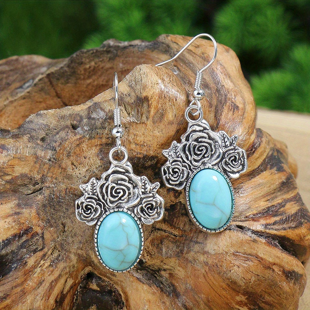 1 Pair Earrings/1 Pair Earrings+1pc Necklace, Retro Ethnic Style Women's Jewelry Set Round Antique Silvery Pendant Geometric Totem Inlaid With Simulated Green Rhinestones Embellished Earrings And Necklace Set