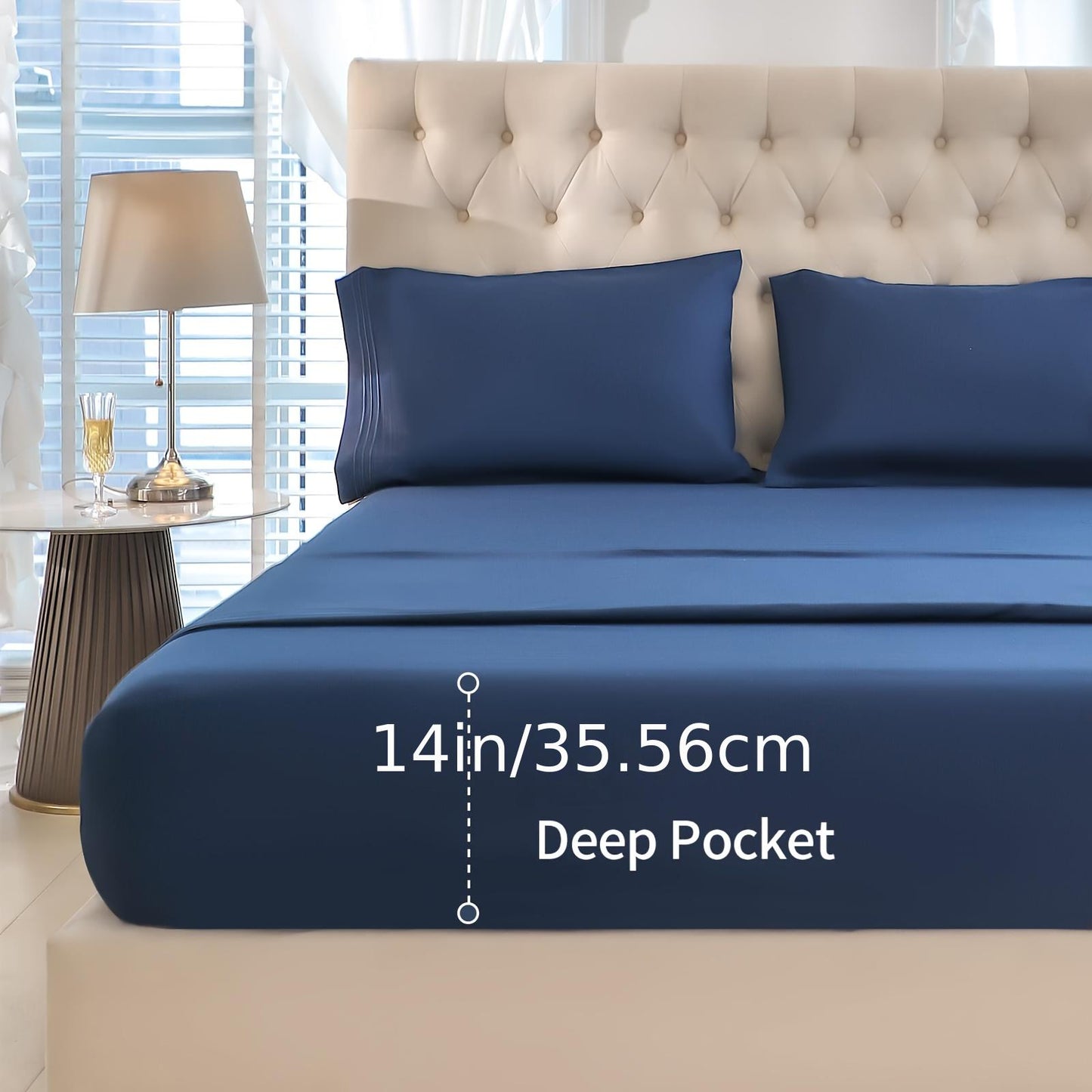 3/4pcs Luxury Navy Blue Soft Brushed Microfiber Fitted Sheet Set - Hypoallergenic, Breathable, Wrinkle-Resistant, and Easy Care - Includes 1 Deep Pocket Fitted Sheet, 1 Flat Sheet, and 1/2 Pillow Case for a Comfortable Sleepi