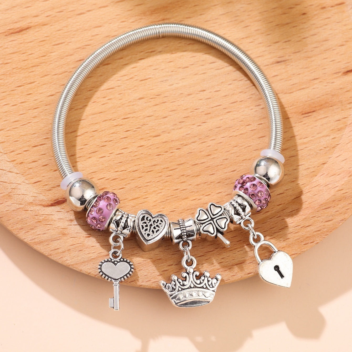 Key & Lock Charm Bangle, Chain Beaded Beads Bracelets For Women Summer Romantic Gift Fashion Accessories Bracelet For Women