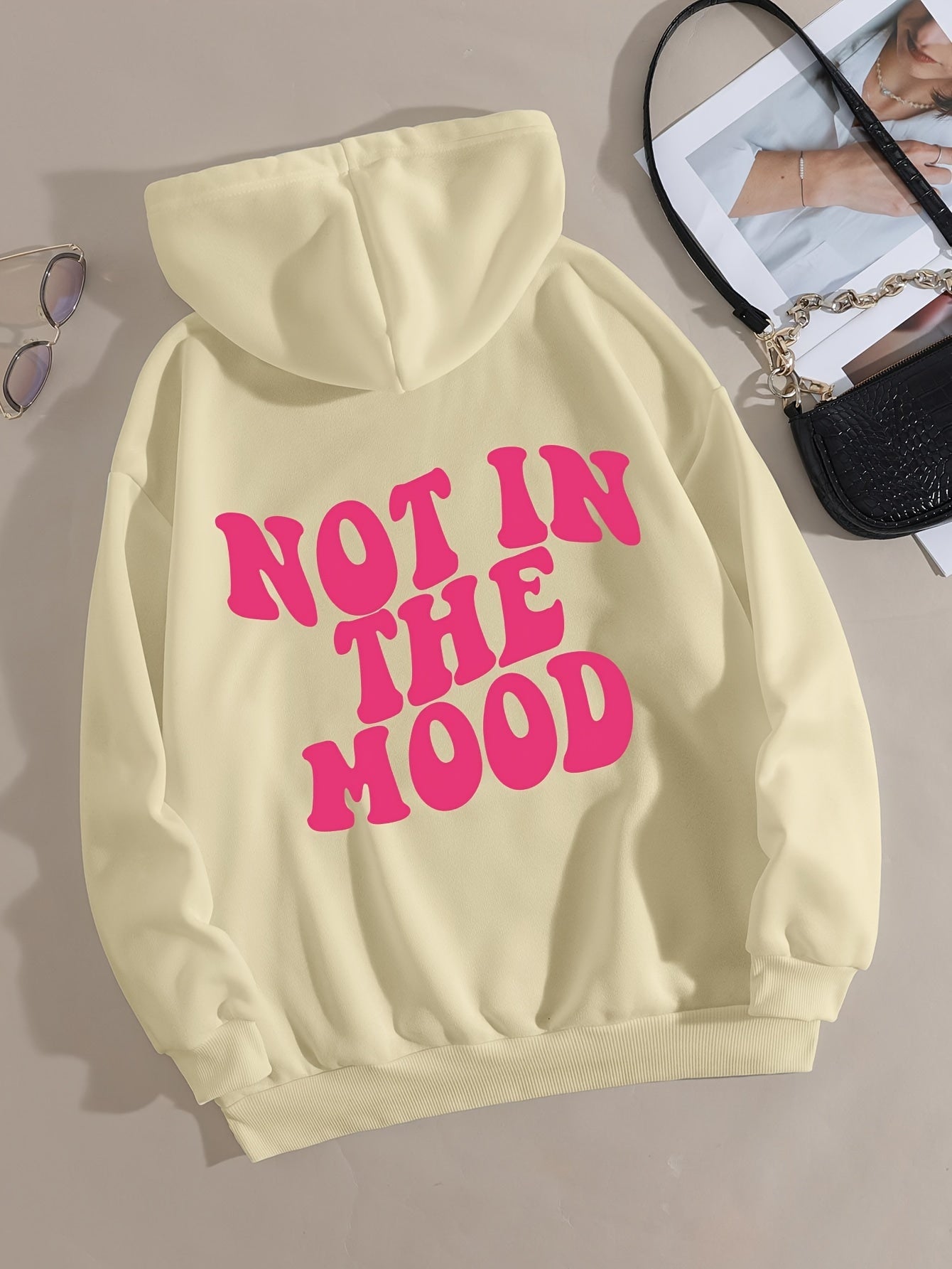Casual Letter Print Hoodie, Drawstring Hooded Pocket Fashion Loose Fall & Winter Sweatshirt, Women's Clothing