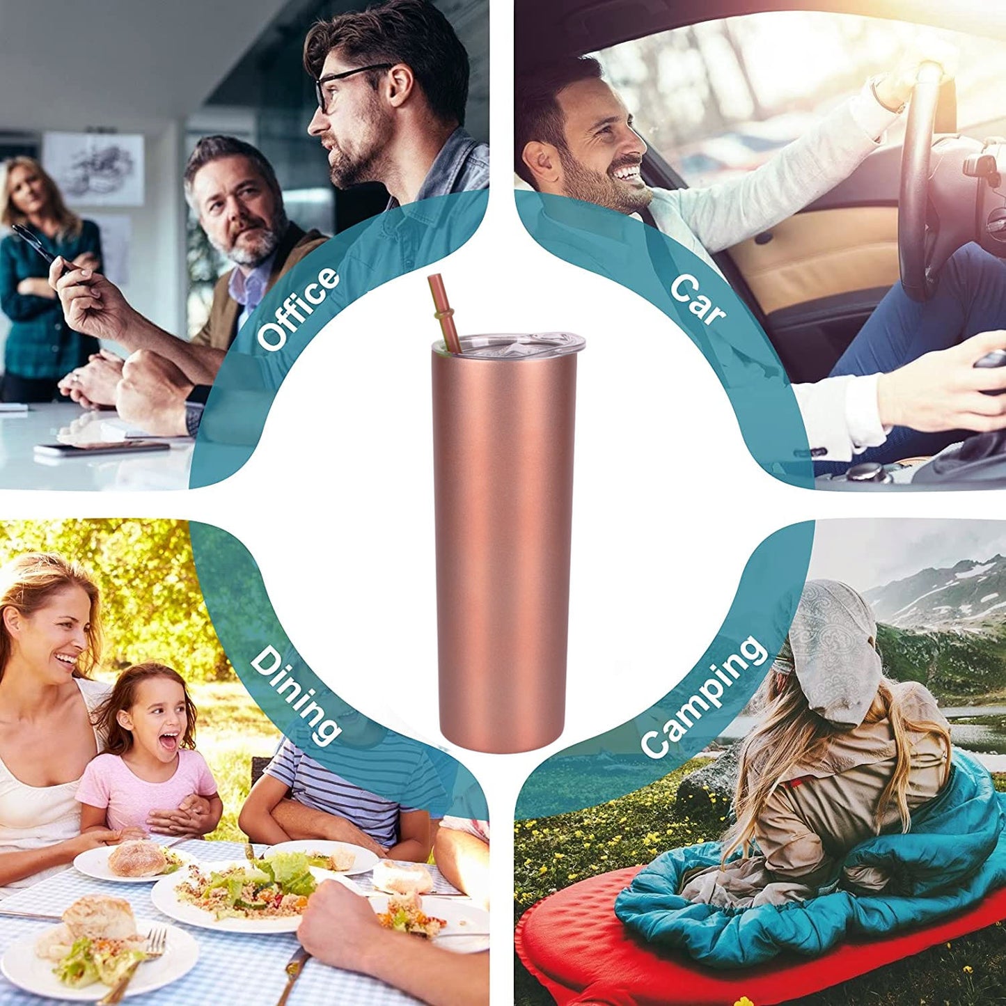 1pc Skinny Tumbler 20oz, Stainless Steel Double Wall Water Bottle, Vacuum Insulated Slim Cup With Lid Straw