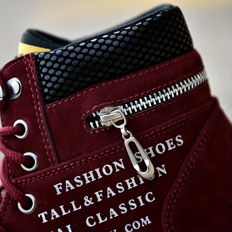 Mens British Style Canvas High-top Sneakers - Lace-up Closure, Casual All-Match, Trendy Design with Decorative Zippers